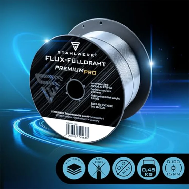 STAHLWERK FLUX Fülldraht Ø 0,9 mm 3er Set E71T-GS, selbstschützender Schweißdraht für gasfreies Schweißen, je 0,45 kg D100-Spule für 16 mm Dorn, kompatibel mit MIG/MAG-Geräten – Bild 5