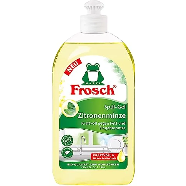 FROSCH Zitronenminze Geschirrspülmittel, 500 ml, pH-hautneutral, kraftvoll gegen Fettverschmutzungen, 100% recyclbare Flasche