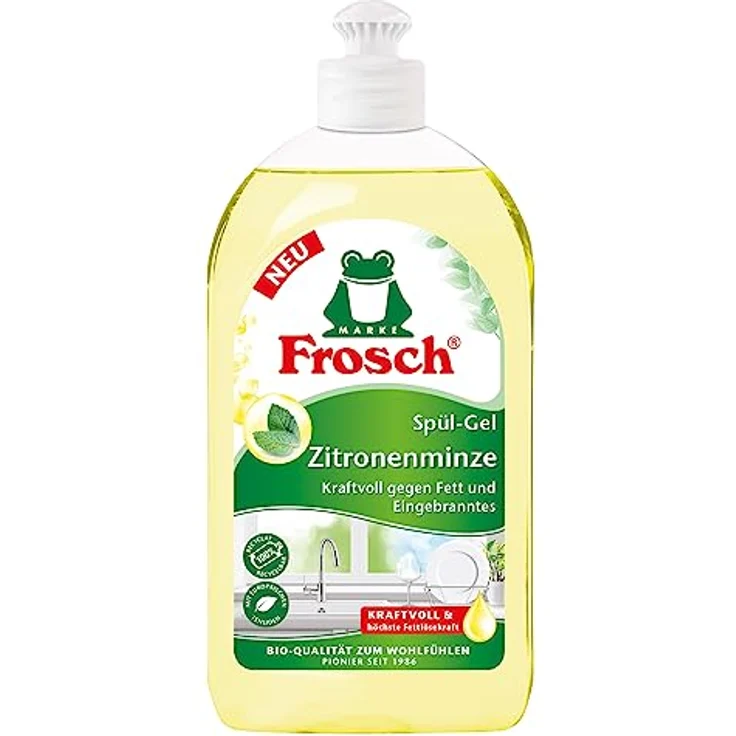 FROSCH Zitronenminze Geschirrspülmittel, 500 ml, pH-hautneutral, kraftvoll gegen Fettverschmutzungen, 100% recyclbare Flasche – Bild 1