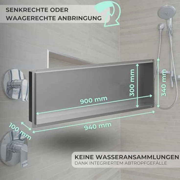 HAGO Duschwand DIY Duschnische Edelstahl gebürstet rahmenlos Unterputz Montage Duschr – Bild 3