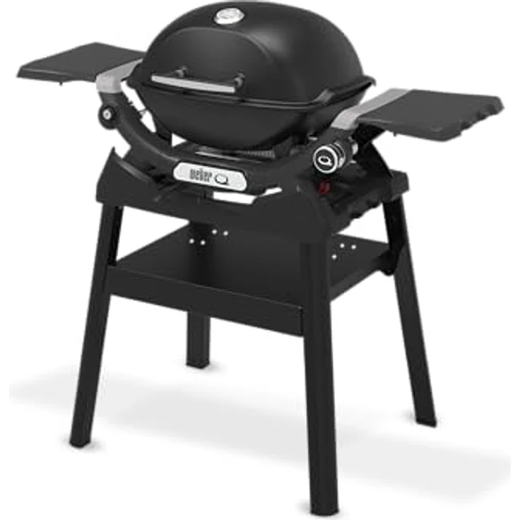 Weber Q1200N, Gasgrill mit Stand Schwarz, porzellanemaillierter Guss-Grillrost, frontale Fettauffangschale – Bild 2