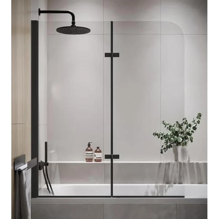 Badplaats B.V. Badewanne Austin Schwarz, 5mm Sicherheitsglas mit Nanobeschichtung, 110 x 140cm, Duschwand und Badewannenaufsatz – Bild 5