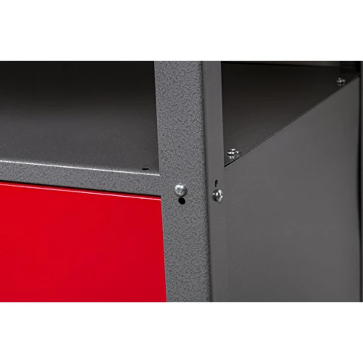Kreher Werkbank XL, robuste Metallwerkbank mit 1 abschließbarer Tür und höhenverstellbaren Füßen, rot – Bild 6