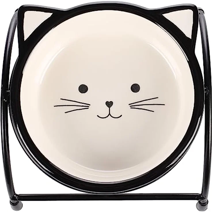 Flamingo Fress- und Trinknapf Ansu, 250ml, hochwertige Keramik, spülmaschinenfest, langlebig, Schwarz-Weiß, mit Ständer für Katzen – Bild 2