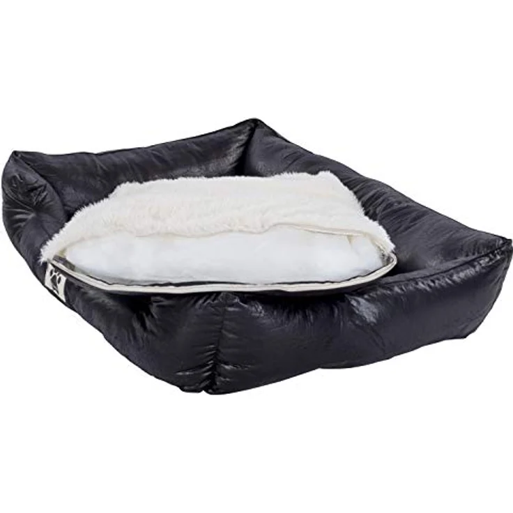 M&L Handel DeluxePet 'Schlummer' Hundebett schwarz 120x80 aus Kunstleder mit 2in1 Wendekissen, Hundekissen für große Hunde, Seiten weich gepolstert, Anti-Rutsch Rückseite – Bild 4