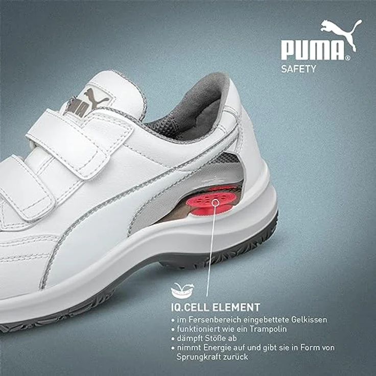 PUMA Safety Sicherheitsschuh - Fiberglaskappe, I.Q.-Cell Dämpfung, Mikrofaser, Klettverschluss, metallfrei, mondopoint Weite 11, zertifiziert (Weiß) – Bild 5