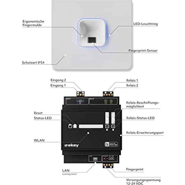 EKEY 204710 sLine Fingerprintset, Biometrische Zutrittslösung für Gira 106 Sprechanlage, Fingerprint Weiß, 0,4 W, 12-24 V, bis zu 100 Benutzer – Bild 4