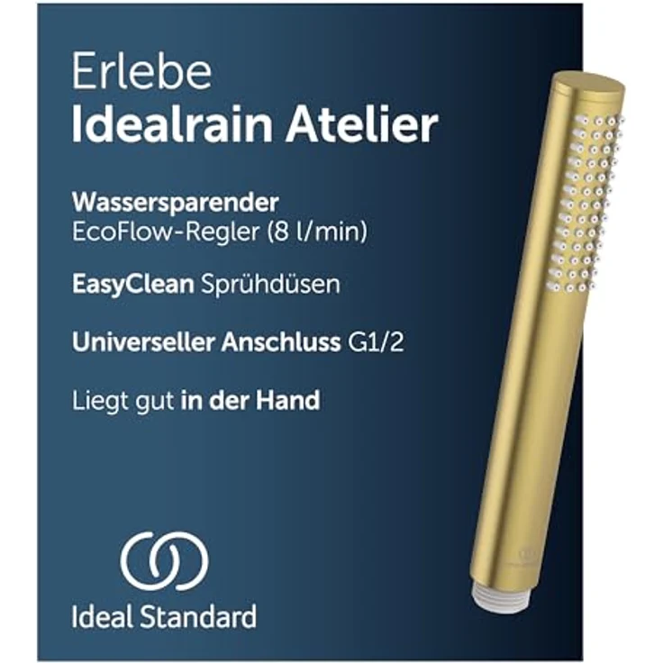 Ideal Standard Idealrain Atelier, Stabhandbrause in Brushed Gold mit Durchflussbegrenzer und kratzfester PVD-Beschichtung – Bild 4