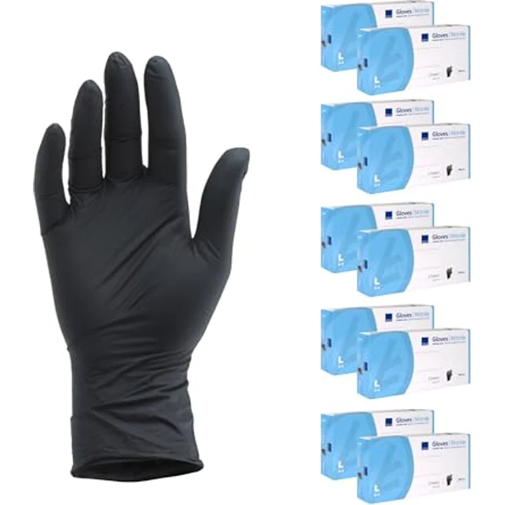 ABENA Nitrilhandschuhe L, 1000 Stück – Einmalhandschuhe schwarz, puderfrei, latexfrei, lebensmittelsicher, reißfest und mit texturierten Fingerspitzen für besseren Halt – Bild 1