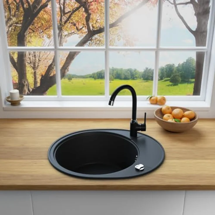 Lindbergh Spülen Rein Schwarz LINDBERGH® Antibakterielle Granit Spüle "OVA44" 580mm x 500mm mit komplettem Siphon, Made in Germany, kratzfest und hitzebeständig bis 280°C – Bild 3