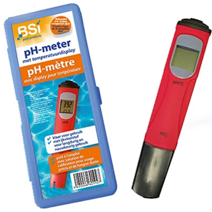 Bsi pH-Meter digital + Temperaturmessgerät, Präzisionsinstrument für Poolwasserqualität mit Kalibrierungspulver, kompakt und leicht, ca. 200 g