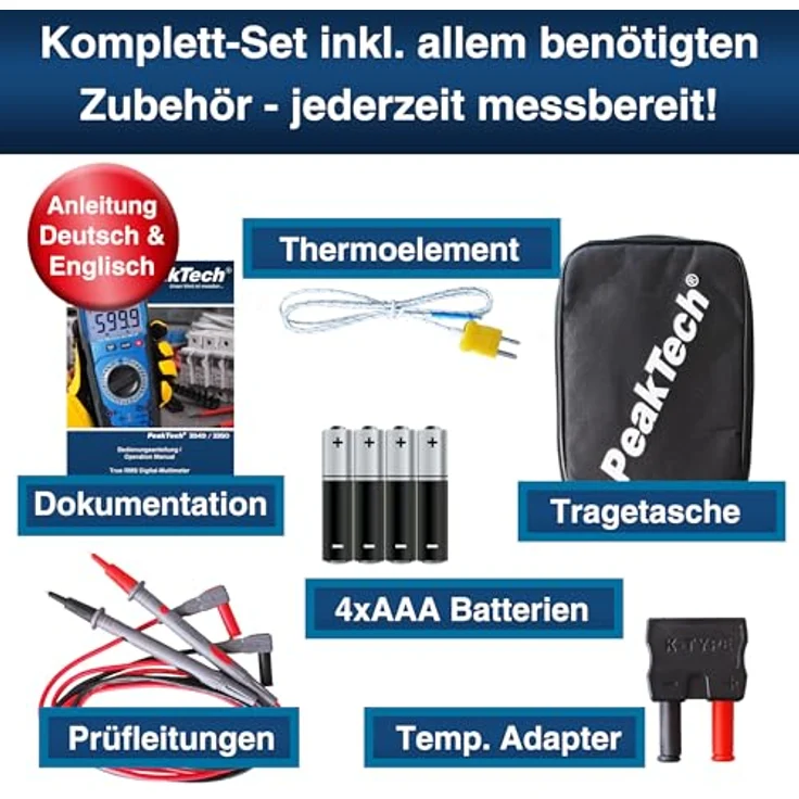 PeakTech Multimeter PeakTech 3350: Profi True RMS Digitalmultimeter ~ 6.000 Counts ~ 600V, spritzwassergeschütztes Gehäuse in schwarz – Bild 8