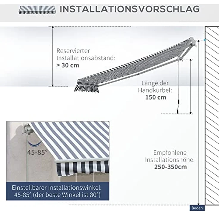Markise Gelenkarmmarkise Sonnenschutz Grau+Weiß 2,95x2,5m - grau-weiß - Outsunny – Bild 10