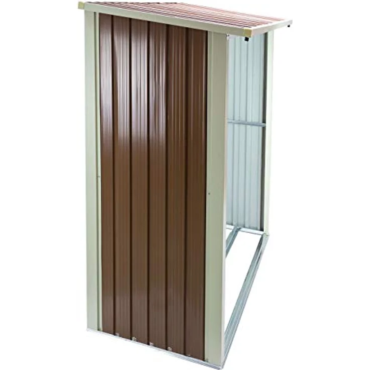 DEMA Kaminholzregal Oslo, wetterfester Kaminholzunterstand aus stabiler Metallkonstruktion, Kieselgrau und Rehbraun, 182x91x190 cm – Bild 5
