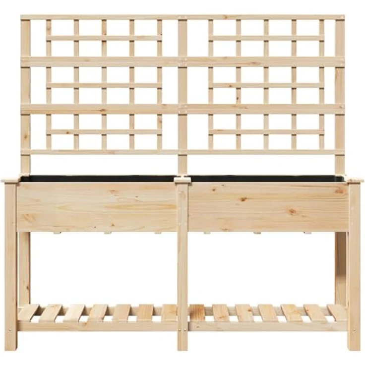 vidaXL Hochbeet Pflanzkasten aus massivem Kiefernholz mit Spalier und Regal, natürliche Holzfarbe, 161x43x15 cm – Bild 5