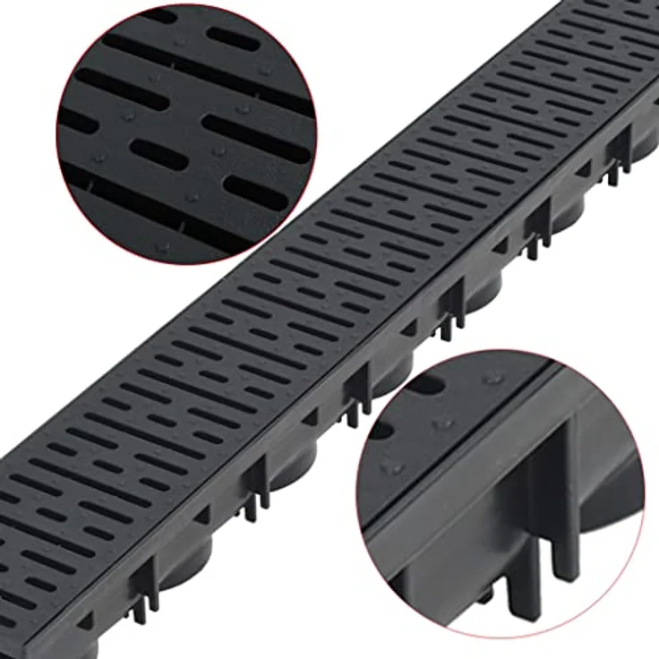vidaXL 6x Entwässerungsrinne Set, 6m Kunststoffbodenrinne mit korrosionsbeständigem Kunststoffrost und modularen Kanälen, schwarz – Bild 2