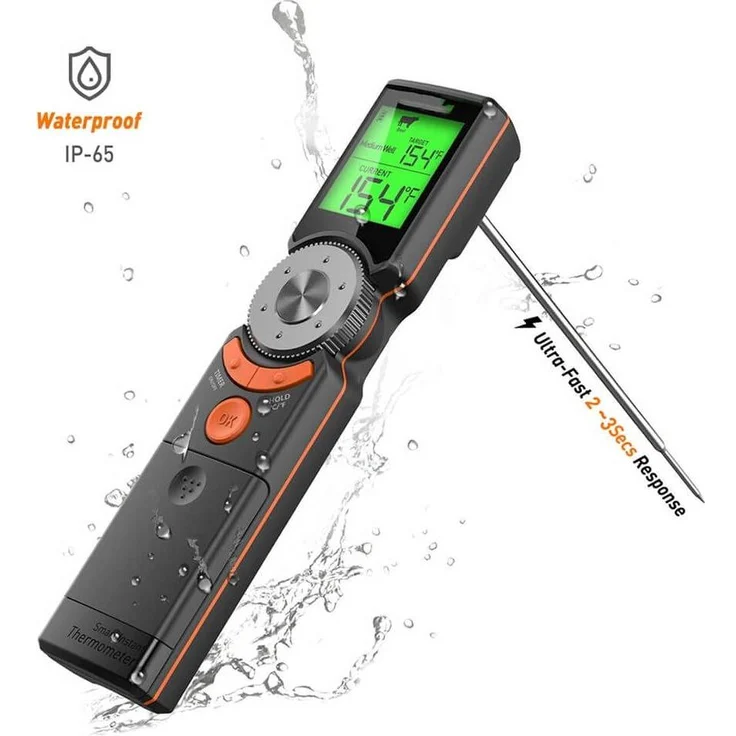 Viking Grillthermometer TERMOMETERFABRIKEN, digitales Edelstahlthermometer mit ausklappbarem Messstab, Temperaturbereich -50 bis +300 °C, Timerfunktion und voreingestellten Alarmtemperaturen