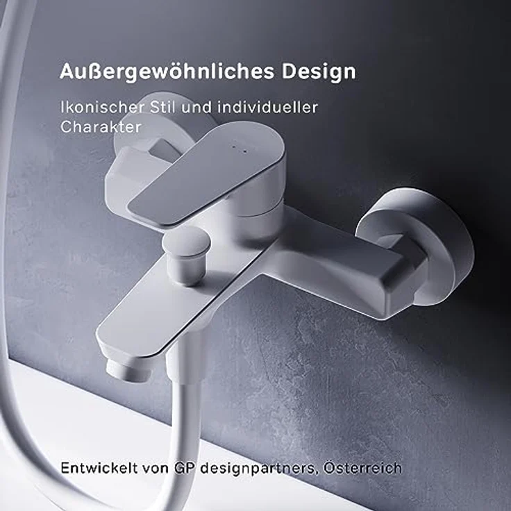 AM.PM FTA10033 Einhebel-Wannenarmatur, Brausearmatur mit SoftMotion Keramikkartusche, Aufputz, weiß, 2-Loch Installation – Bild 2