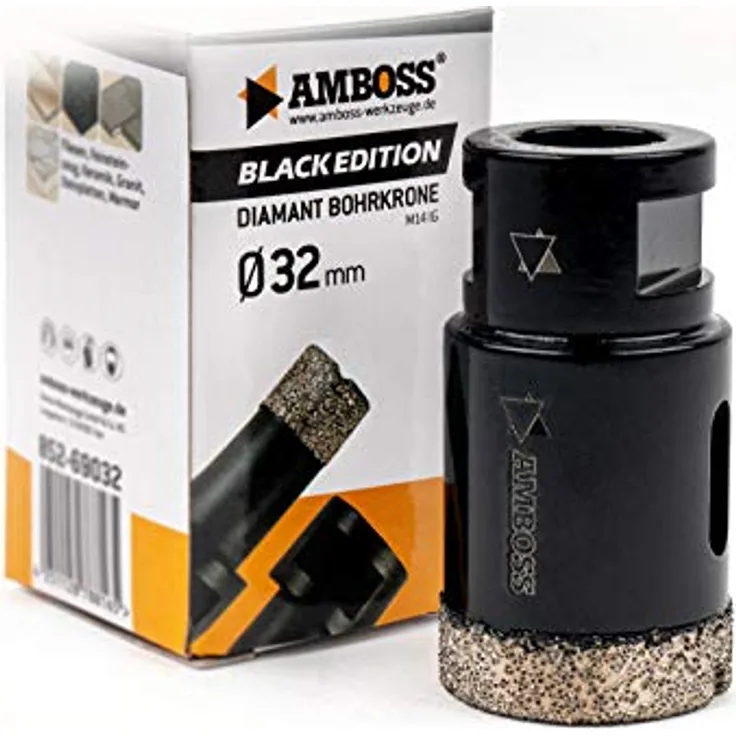 Amboss - Diamant Bohrkrone 32 mm (M14) für Winkelschleifer | Geeignet für Feinsteinzeug, harte Fliesen, Granit etc.