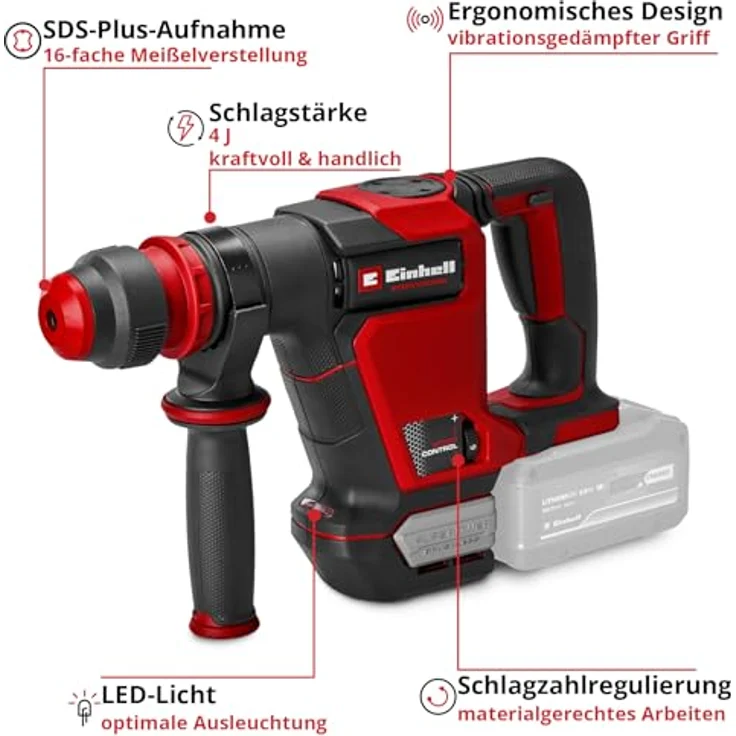 Einhell Akku-Abbruchhammer 'TP-DH 18/4 Li BL - Solo', bürstenloser Motor, 18 V, SDS-Plus-Bohrfutter, ohne Akku – Bild 3