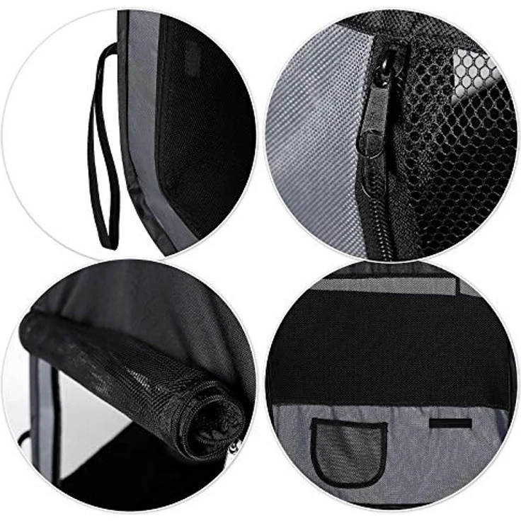 lionto Welpenauslauf faltbar aus Oxfordgewebe & atmungsaktivem Netzstoff, Ø 110 cm, Höhe 64 cm, mit 2 Eingängen und Pop-up-System, schwarz/grau, inkl. Tragetasche & Heringe – Bild 5