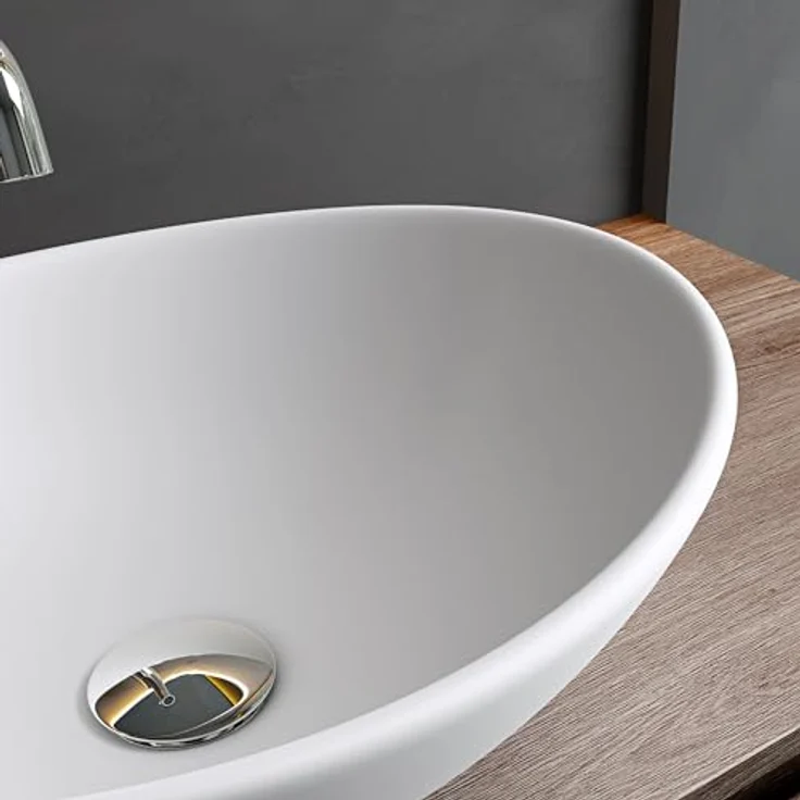 Mai & Mai: Aufsatzwaschbecken Keramik Oval, Nano-Beschichtung Weiß Matt Brüssel205 – Bild 5