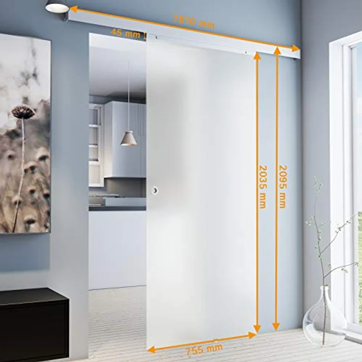 inova Glas Schiebetür 75 x 203 cm vollflächig satiniert Zimmertür Alu Komplettset mit Griffmuschel – Bild 3