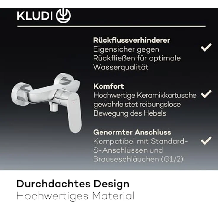 OTTO Kludi X1 Duscharmatur, chrom, Wandmontage, geschlossener Hebel, Keramik-Kartusche, Brauseabgang G1/2 – Bild 6