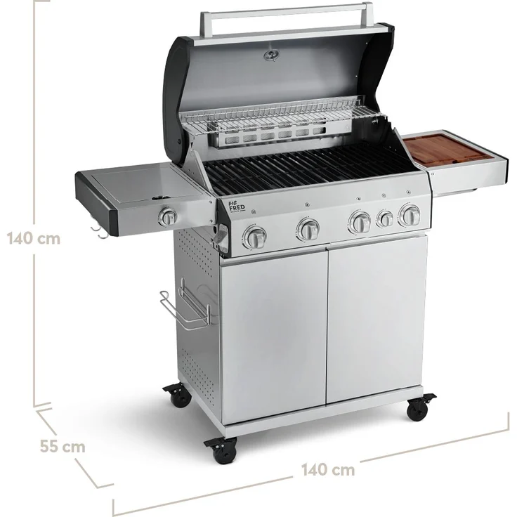 BURNHARD Gasgrill Big Fred, 4-Brenner Gasgrill, 900 Grad Infrarot-Keramikbrenner, klappbare Seitentische, 2023er Version, 20,2 kW Grill 4 Brenner Edelstahl Deluxe – Bild 1
