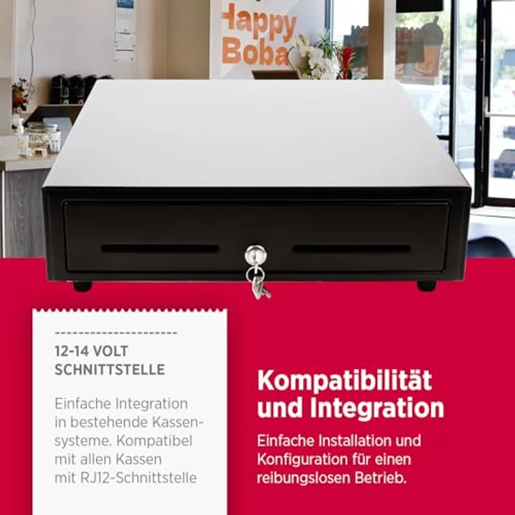 Olympia LD 410AT Kassenschublade | Geldkassette abschließbar mit Einwurfschlitz | RJ12-kompatibel | 8 Münz- & 4 Scheinfächer + Halteklammern | Metallgeldbox für Handel & Gastronomie | 41,5x41x10,4 cm, schwarz – Bild 3