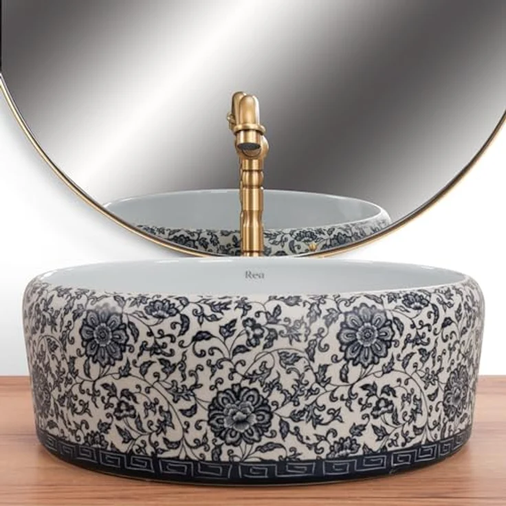 wohnwerk.idee Aufsatzwaschbecken Vivien Vintage Blau Ornamente Blumen Florisa – Bild 3