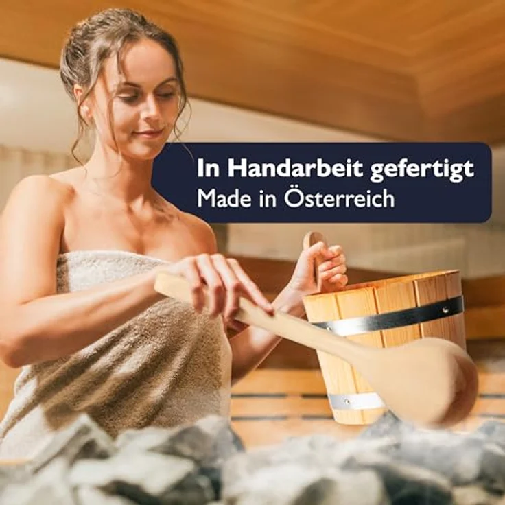 Liebenstein Sauna-Aufgussset 4-teilig, hochwertiges Sauna Zubehör Set mit Saunaeimer, Bio-Aufgüsse in Orange, Zitrone und Ingwer, Sanduhr & Hygrometer/Thermometer – Bild 3