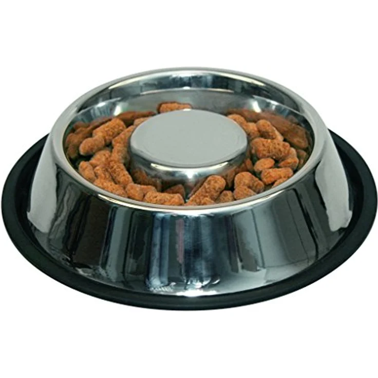 Kerbl VOER00031 Edelstahlnapf, 500 ml, Anti Dribble, rutschfest, spülmaschinenfest, Silber, Schwarz