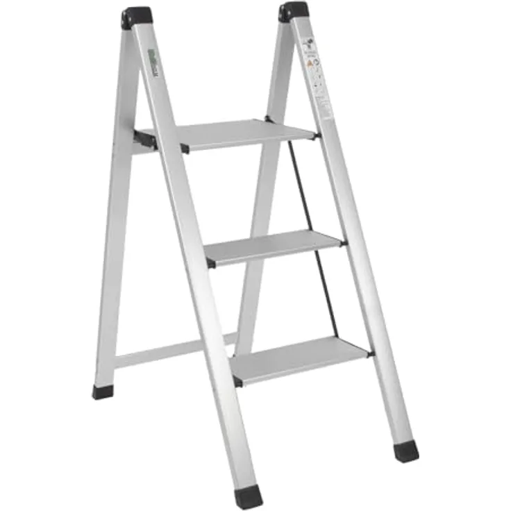 TRUTZHOLM Alu Trittleiter 2-stufig, klappbar, bis 150 kg Traglast, Aluminium Silber, Anti-Rutsch Trittflächen, TÜV/GS geprüft, leicht und platzsparend (5 cm schmal)
