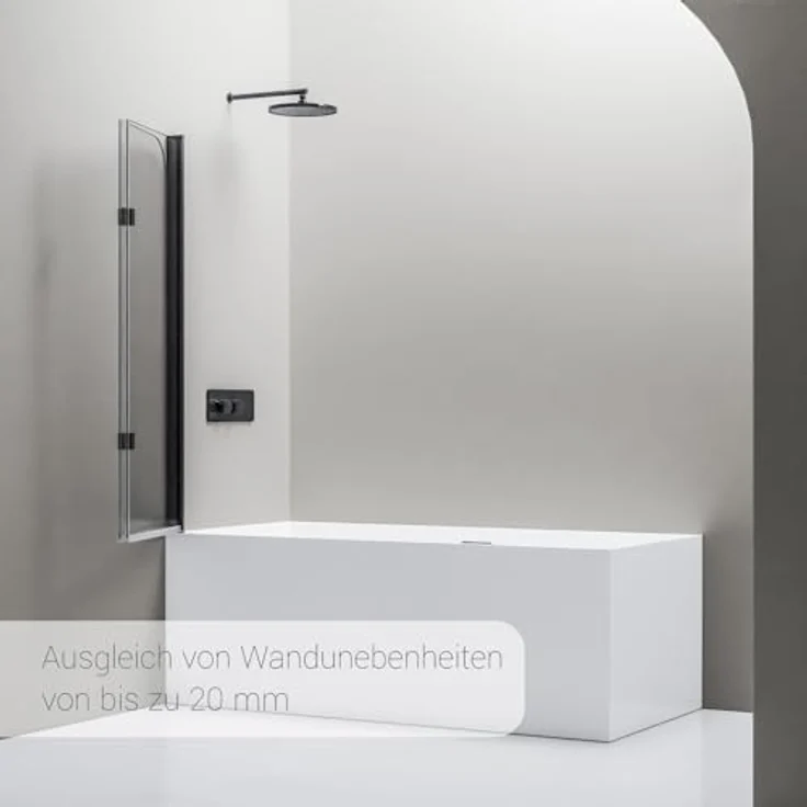 BERNSTEIN Schwenkbarer Badewannenaufsatz Duschabtrennung NT209, 2 Glaselemente, 6 mm Nano Echtglas, 120 x 140 cm, Profilfarbe Schwarz matt – Bild 6