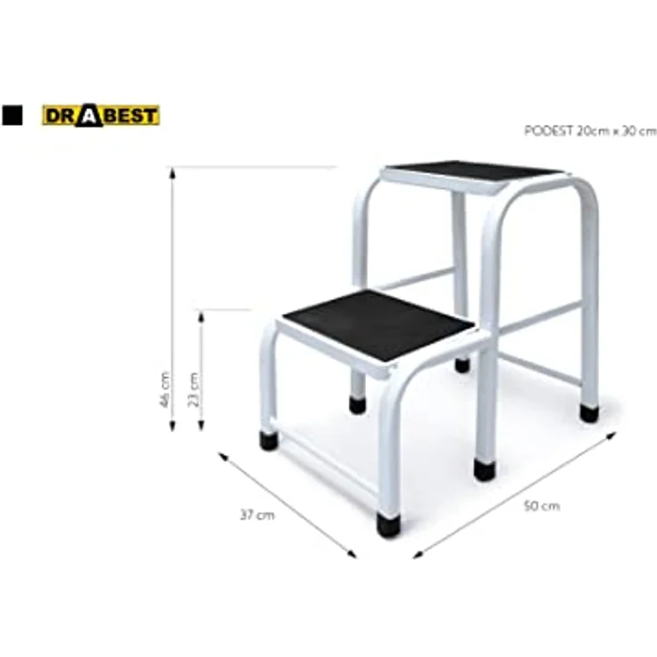 DRABEST - Tritthocker - 2 Stufen - Podest aus Aluminium - rutschfeste Oberfläche - 23 cm hoch - Trittstuhl, Leiter - bis zu 150 kg belastbar - für Haushalt, Werkstatt – Bild 3