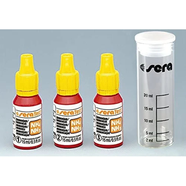 sera 04910 Ammonium/Ammoniak Test (NH4/NH3), Wassertest für ca. 60 Messungen, misst zuverlässig und genau Ammonium und Ammoniak, für Süß- & Meerwasser, im Aquarium oder Teich, 45 ml (1er Pack) – Bild 3