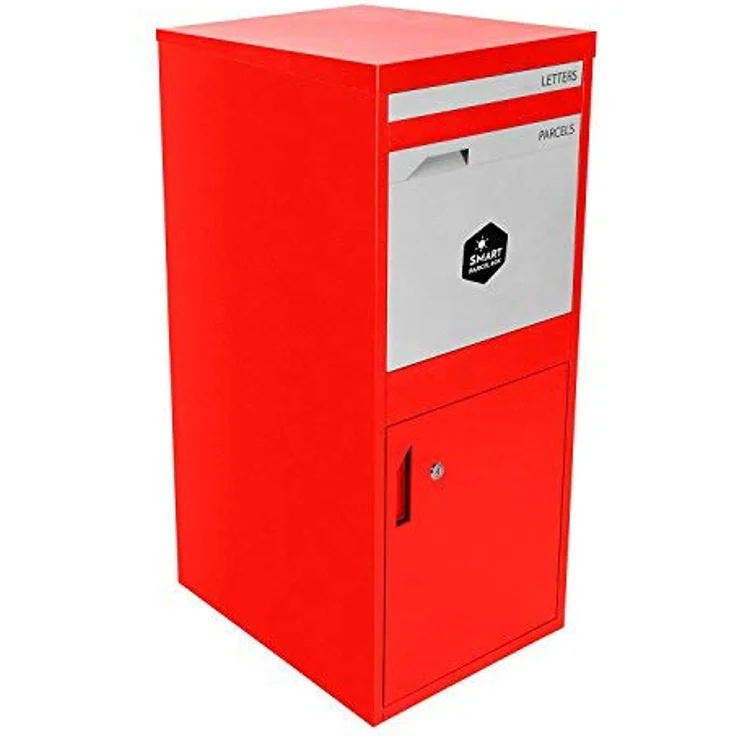 Smart Parcel Box XL rot 49x45x103 cm, Paketbriefkasten zur Wand- oder Bodenmontage, für Zuhause & Unternehmen, Paketentnahme vorne & hinten – Bild 2