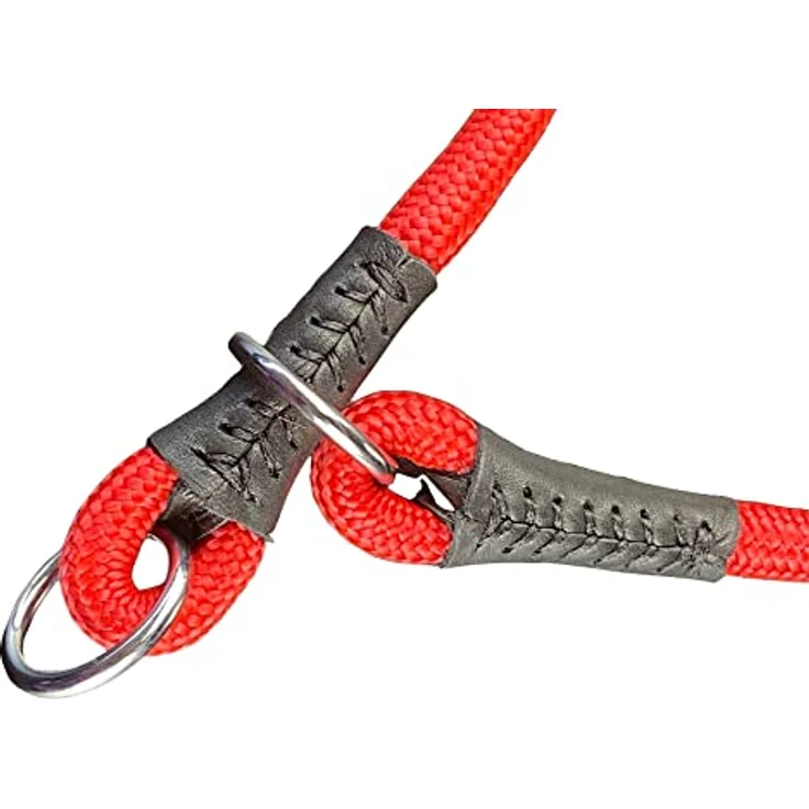 MediMuc Soft Cord - Hundehalsband mit Zugbegrenzung, Nylon Halsung, rot, XS - 40cm, verstellbar, robust, wetterfest, textilverstärkt, Leder-Endkappen – Bild 2