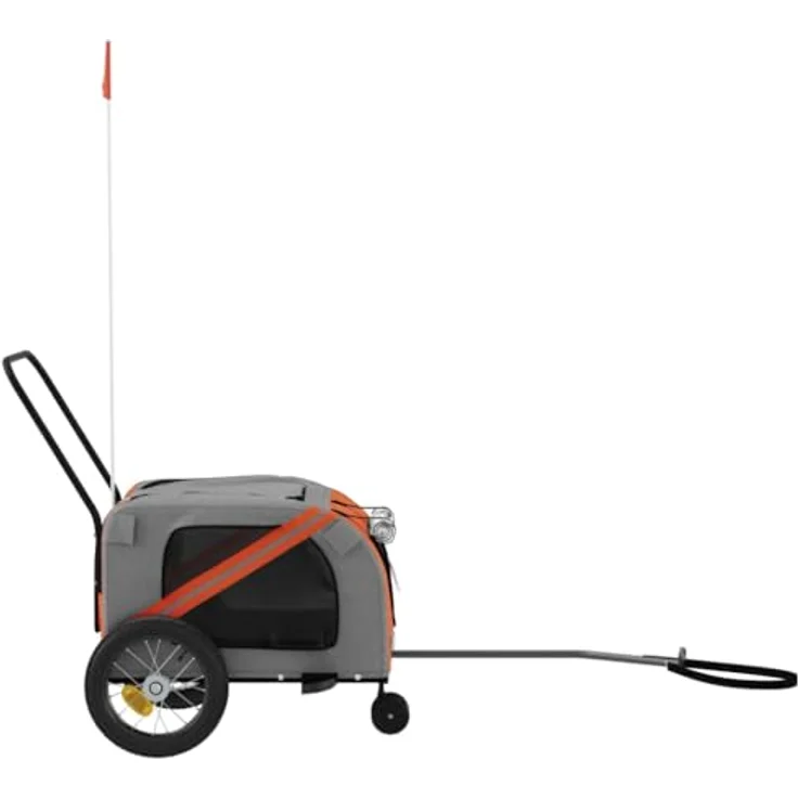 vidaXL Hunde-Transportbox Fahrradanhänger Orange und Schwarz Oxford-Gewebe Eisen, Max. 30 kg Belastbarkeit – Bild 6