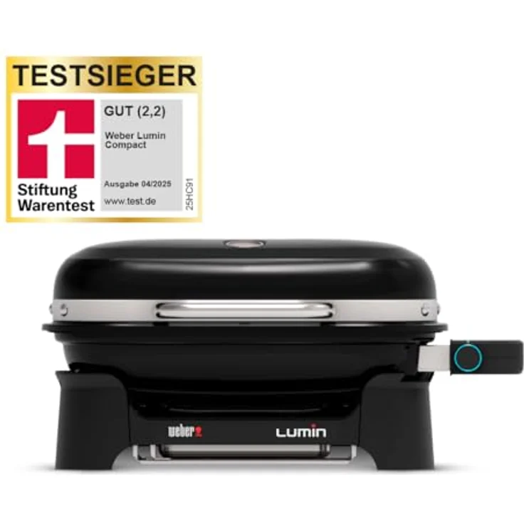 Weber Lumin Compact Elektrogrill, tragbar, 43 x 32 cm Grillfläche, bis zu 315 °C, mit Deckelthermometer, emaillierte Gusseisenroste, schwarz – Bild 5