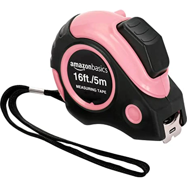 Amazon Basics Maßband, 5 m (16 Fuß), pink, einziehbar, mit Gürtelclip und schlagfestem Gehäuse – Bild 1