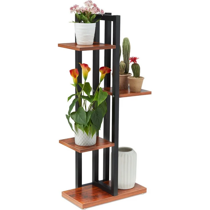 relaxdays Blumenständer Blumenregal Metall, Dunkelbraun mit 4 Ebenen und max. 20 kg Traglast – Bild 1