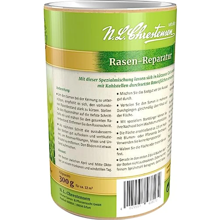 N.L. Chrestensen Rasen-Reparatur Dose, 300g Packung für 12m², schnellkeimende Rasensamen – Bild 2