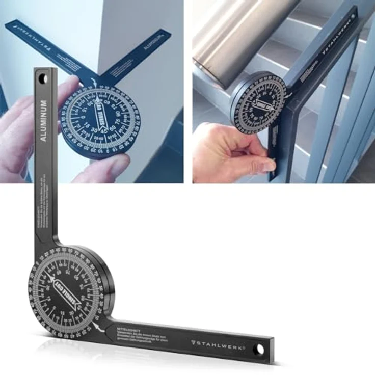 STAHLWERK Winkelmesser 360° Grad aus Aluminium, L:22,5 cm, präzises Messwerkzeug für Gehrungsschnitte – Bild 9
