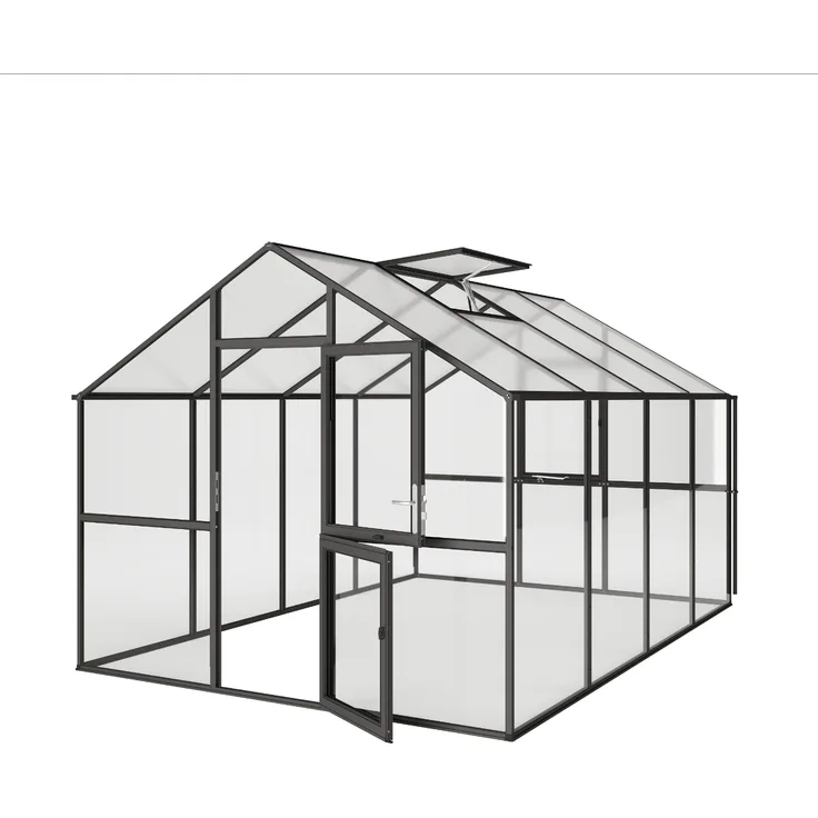 KGT Gewächshaus "Ortasia IV", anthrazit-grau, 12,7 m² mit 4 mm ESG und 10 mm HKP, inklusive automatischem Fensteröffner
