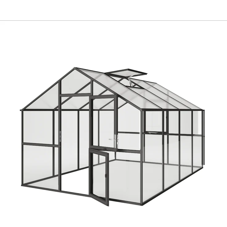 KGT Gewächshaus "Ortasia IV", anthrazit-grau, 12,7 m² mit 4 mm ESG und 10 mm HKP, inklusive automatischem Fensteröffner