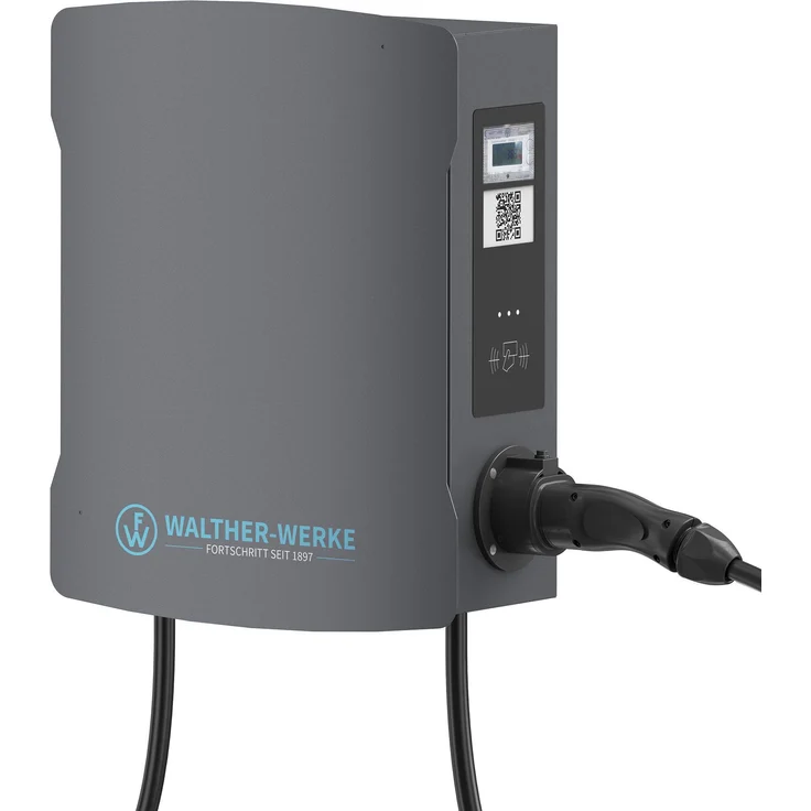 Walther smartEVO duo connect+, Elektroauto Ladestation Typ 2, 22 kW, glimmerndes Eisenerzgrau, 2 Ladesteckdosen, 6 m Kabel, RFID-Panel, MID-zertifizierter Energiezähler