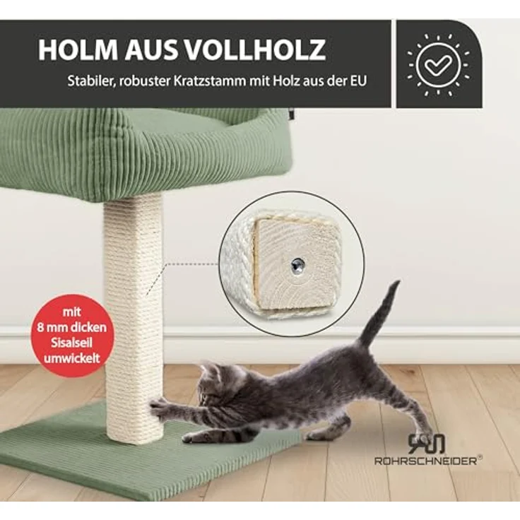Rohrschneider Kratzbaum Katzenbaum Wolly breiter Kratzstamm mit Katzenbett Cordstoff, Made in Germany, versch. Farben – Bild 7