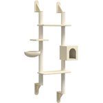 vidaXL Kratzbaum mit Kratzsäule Wandmontage Creme 180 cm - Robuste Konstruktion, platzsparend, natürliches Sisal